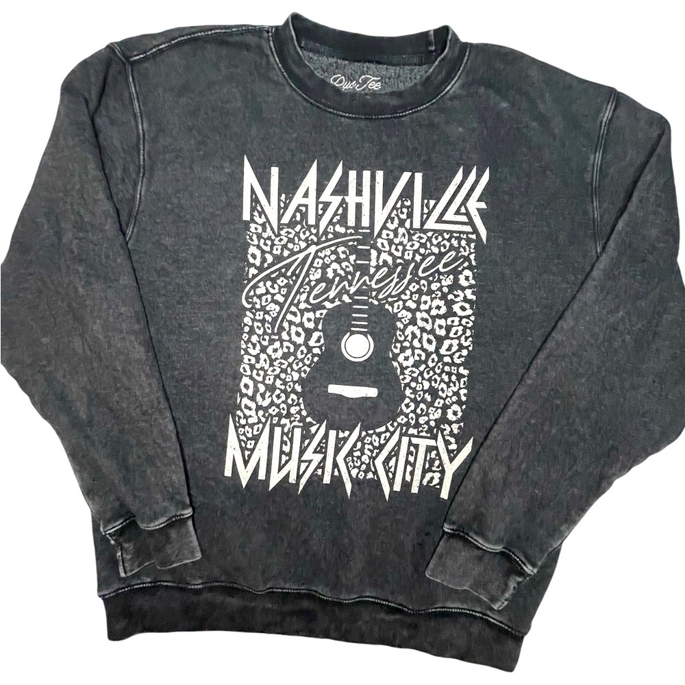 Nashville Music City Sweatshirt size L/pullover/graphic/guitar/art/charcoal gray